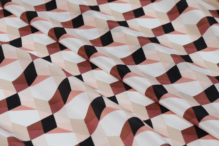 JIHEKUAI - 16 momme Geometric Graphic Print Silk Crepe de Chine Fabric - 140cm wide by the Yard