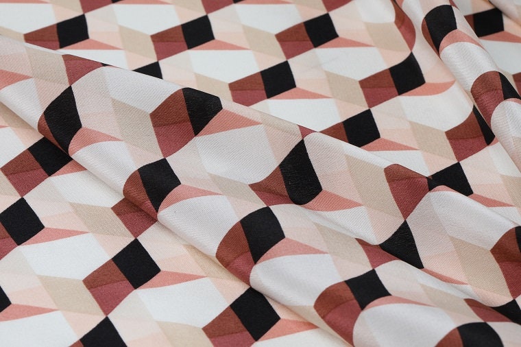 JIHEKUAI - 16 momme Geometric Graphic Print Silk Crepe de Chine Fabric - 140cm wide by the Yard