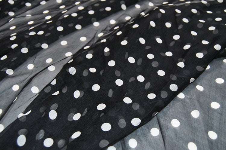 BAIBODIAN- 5.5 Momme White Polka Dots Silk Chiffon Fabric - 140cm wide by the Yard