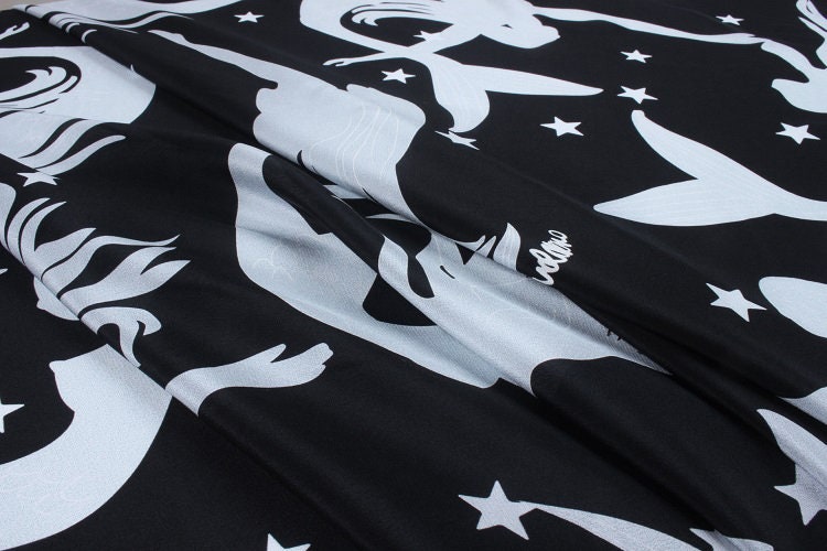MEIRENYU - 16 momme Mermaid Print Silk Crepe de Chine Fabric - 140cm wide by the Yard