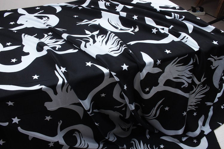 MEIRENYU - 16 momme Mermaid Print Silk Crepe de Chine Fabric - 140cm wide by the Yard