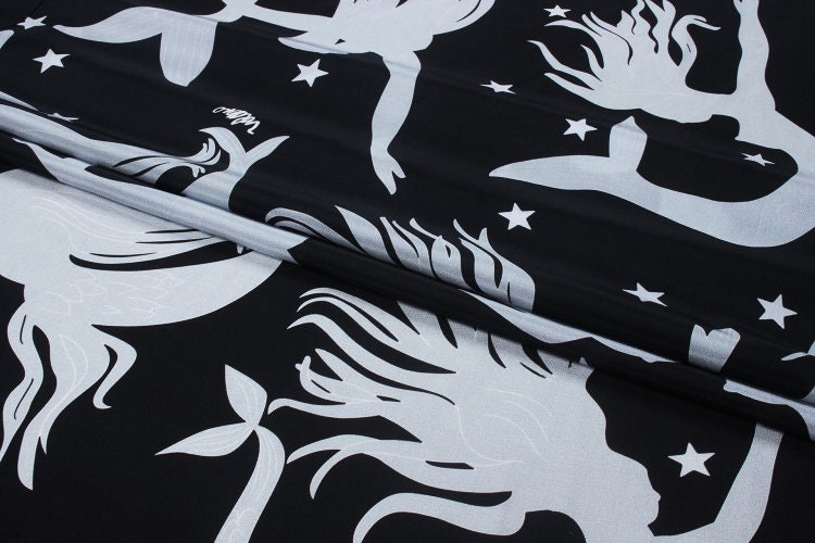 MEIRENYU - 16 momme Mermaid Print Silk Crepe de Chine Fabric - 140cm wide by the Yard