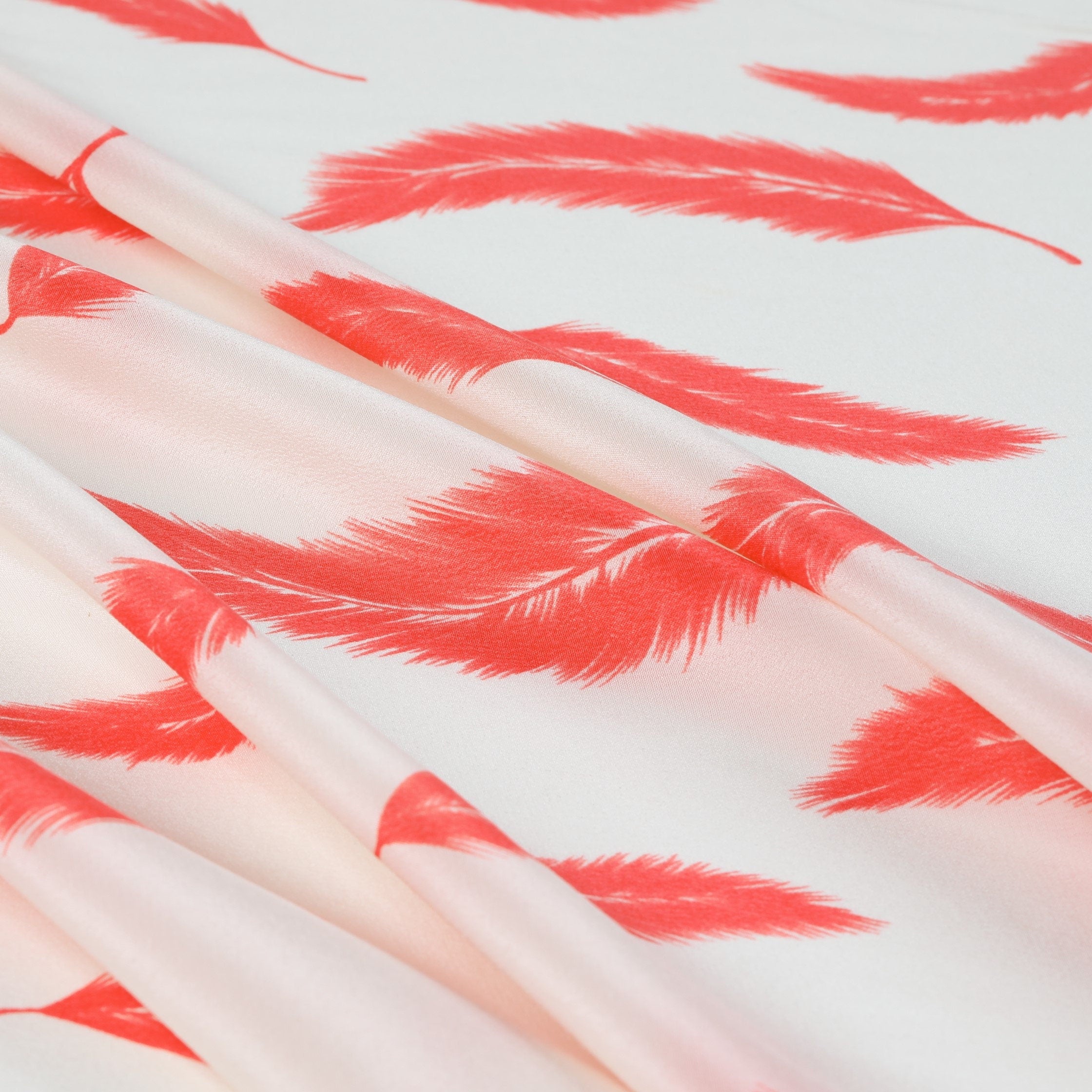 YUMAO - 12 momme Feather Print Silk Crepe de Chine Fabric - 140cm wide by the Yard