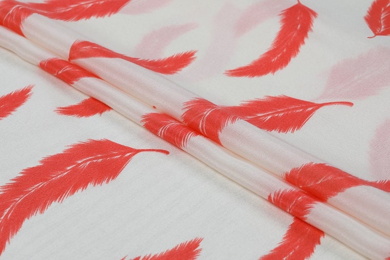 YUMAO - 12 momme Feather Print Silk Crepe de Chine Fabric - 140cm wide by the Yard