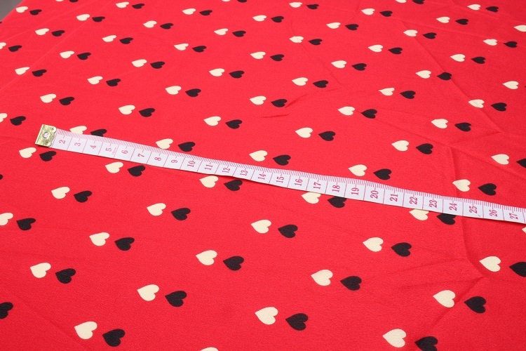 QUWEIXIN - 12 momme Heart Print Silk Crepe de Chine Fabric - 137cm wide by the Yard