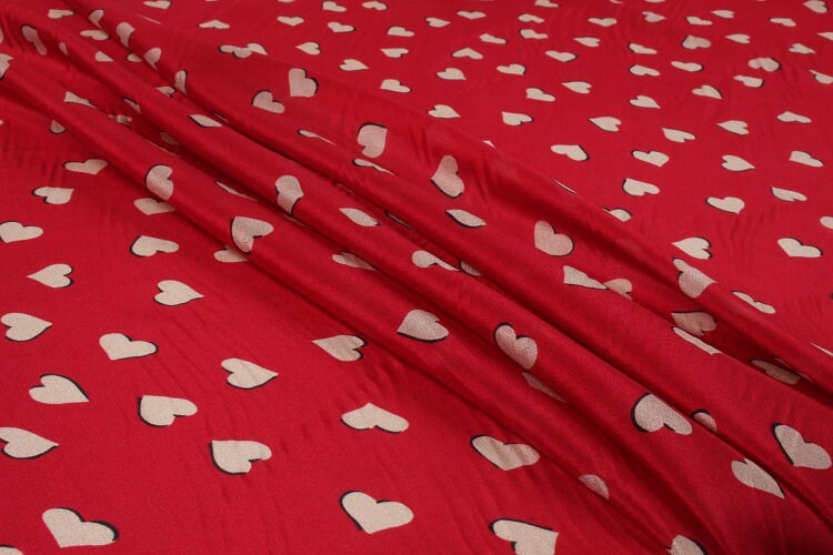 AIXIN - 12 momme Lovely Heart Print Silk Crepe de Chine Fabric - 140cm wide by the Yard