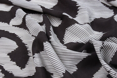 BUGUIZE - 16 momme Black White Stripes Print Silk Crepe de Chine Fabric - 140cm wide by the Yard