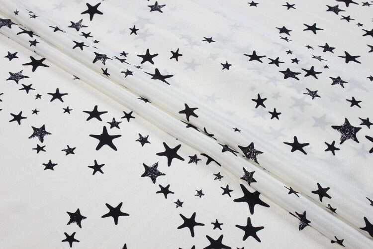 WUJIAOXIN - 16 Momme Little Star Print Silk Crepe de Chine Fabric - 138cm wide by the Yard