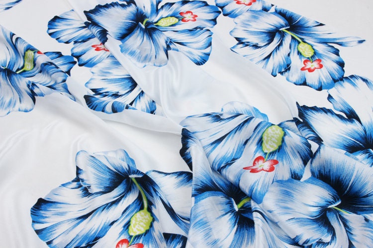 LANGMAN - 12 momme Floral Print Silk Crepe de Chine Fabric - 114cm wide by the Yard