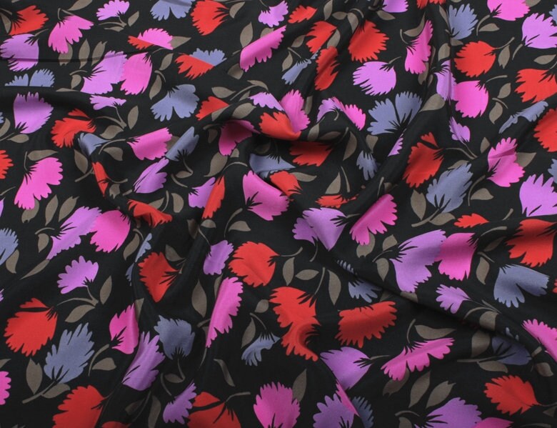 YINXING - 16 momme Floral Print Silk Crepe de Chine Fabric - 114cm wide by the Yard