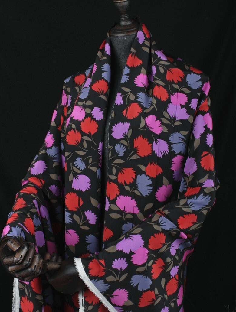 YINXING - 16 momme Floral Print Silk Crepe de Chine Fabric - 114cm wide by the Yard