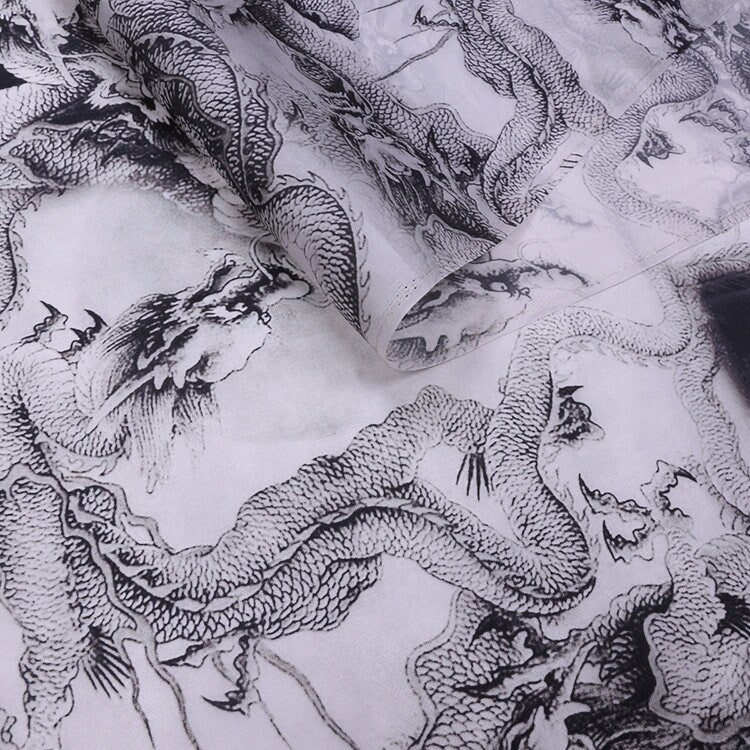 SLXZTY - 14 momme Dragon Shape Print Silk Organza Satin Fabric - 138cm wide by the Yard