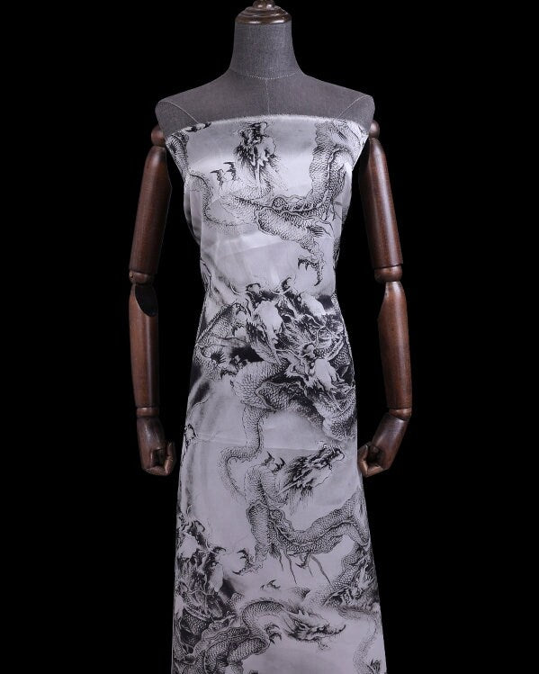 SLXZTY - 14 momme Dragon Shape Print Silk Organza Satin Fabric - 138cm wide by the Yard