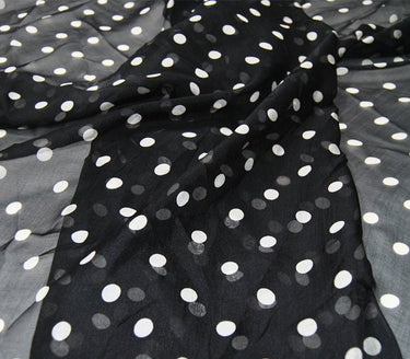 BAIBODIAN- 5.5 Momme White Polka Dots Silk Chiffon Fabric - 140cm wide by the Yard