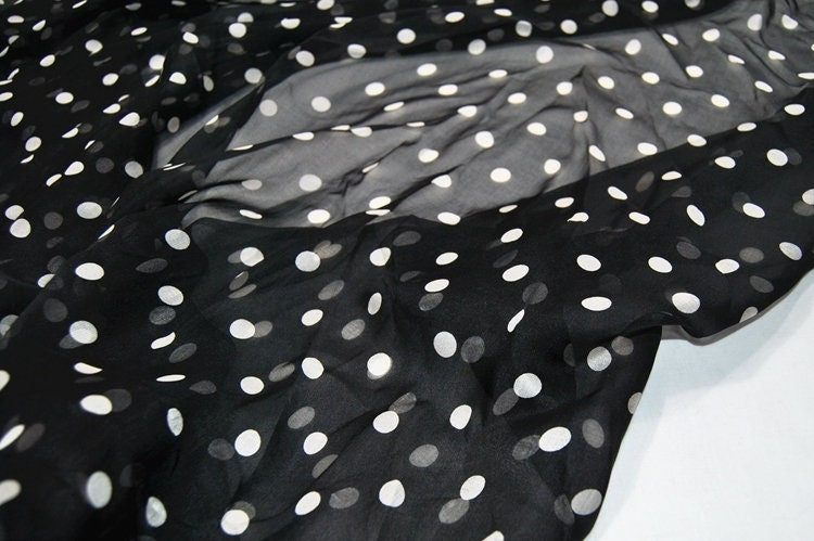 BAIBODIAN- 5.5 Momme White Polka Dots Silk Chiffon Fabric - 140cm wide by the Yard