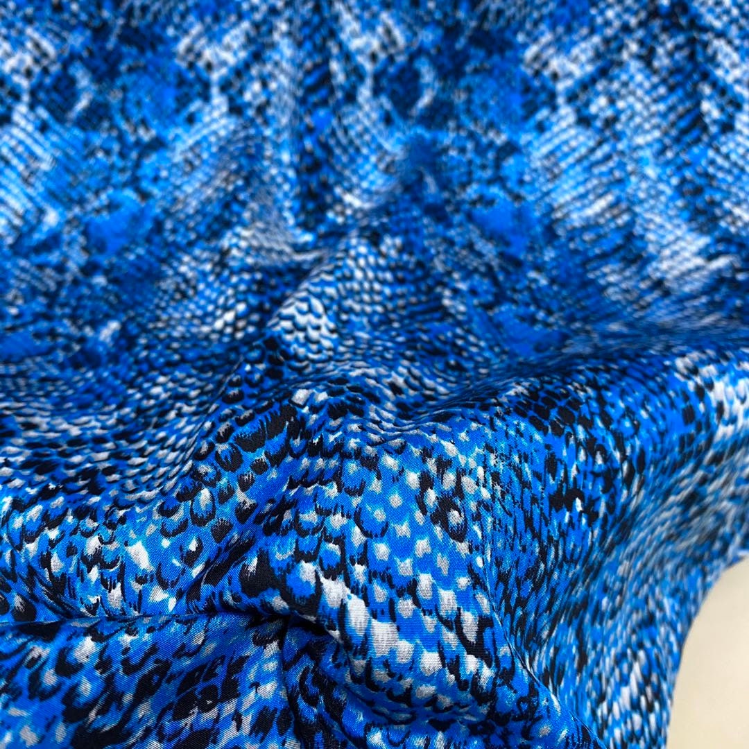 SNAKE - 16 Momme Beautiful Snake Print Blue Silk Crepe de ChineFabric 105cm wide by the Yard