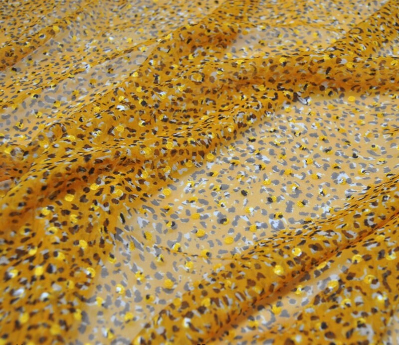 HUANGSEDI - Yellow Sheer Burnout Silk Devore Satin Fabric - 140cm wide by the Yard