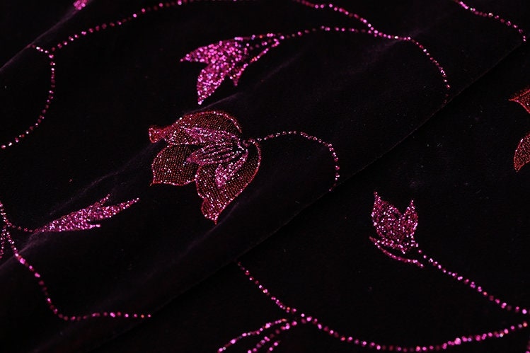 MAGNOLIA - Hot Stamping Silk Velvet Fabric - 114cm wide by the Yard