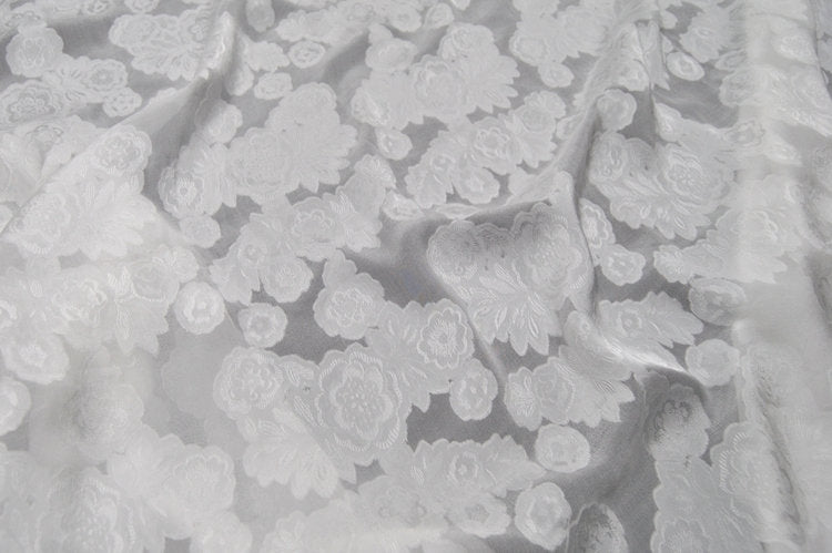 BAIQIANWEI - White Sheer Special Cut Flower Silk Burnout Fabric - 140cm wide by the Yard