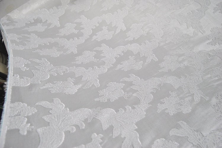 YESHUHUA - White Sheer Special Cut Flower Silk Burnout Fabric - 135cm wide by the Yard