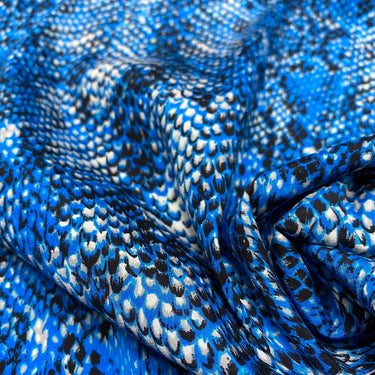SNAKE - 16 Momme Beautiful Snake Print Blue Silk Crepe de ChineFabric 105cm wide by the Yard