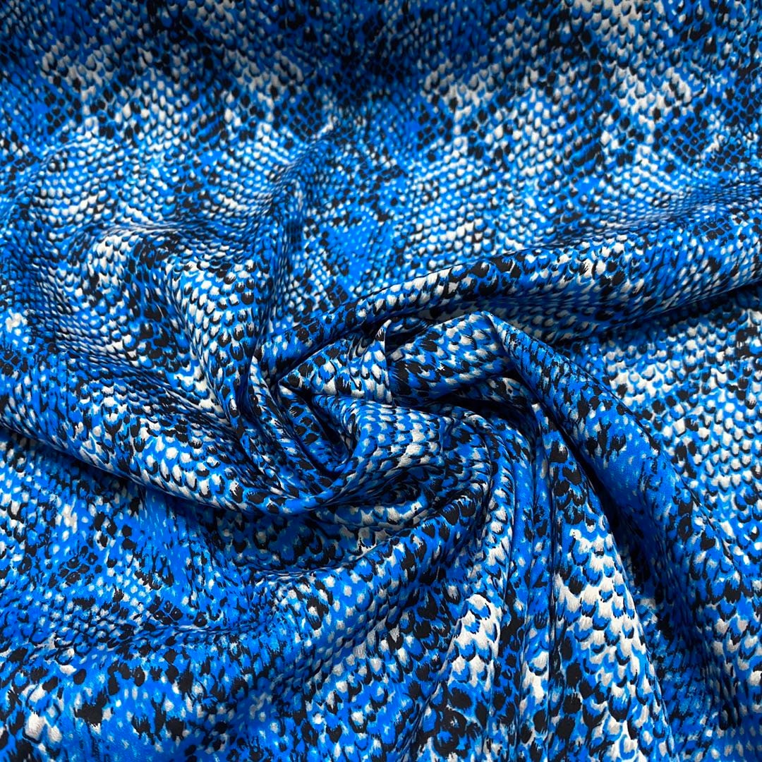 SNAKE - 16 Momme Beautiful Snake Print Blue Silk Crepe de ChineFabric 105cm wide by the Yard