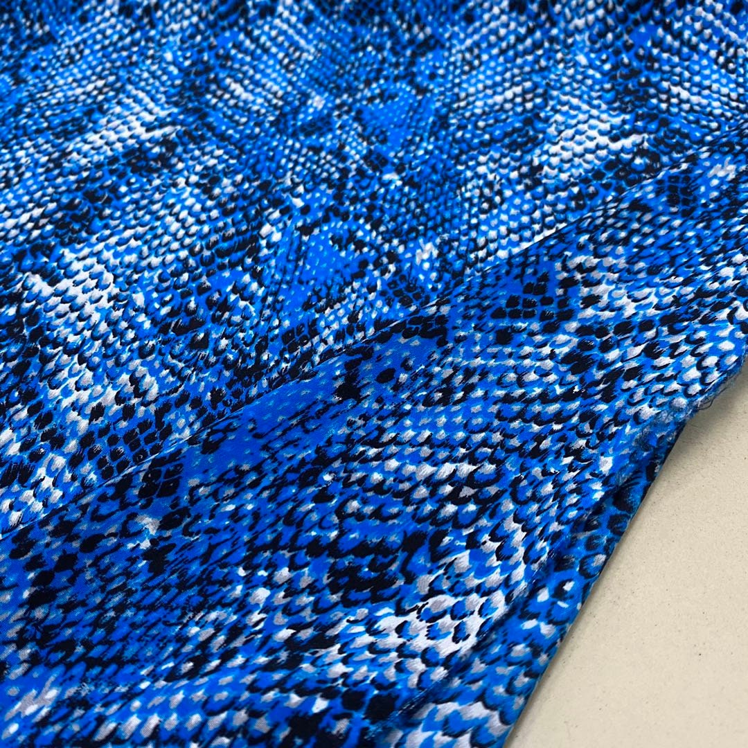 SNAKE - 16 Momme Beautiful Snake Print Blue Silk Crepe de ChineFabric 105cm wide by the Yard
