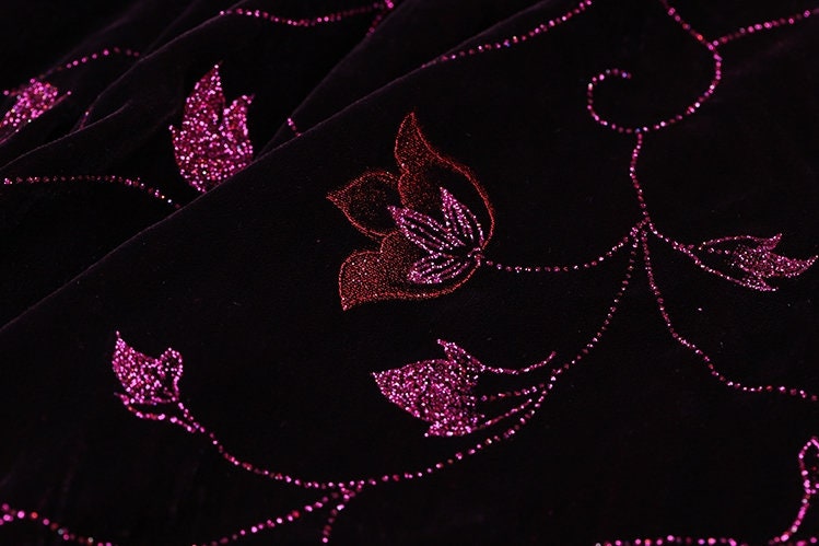 MAGNOLIA - Hot Stamping Silk Velvet Fabric - 114cm wide by the Yard