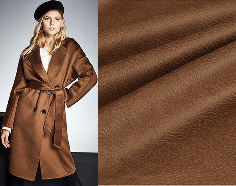 Deep Caramel Double Faced Water Corrugated Silk Cashmere Wool Fabric - By the Yard