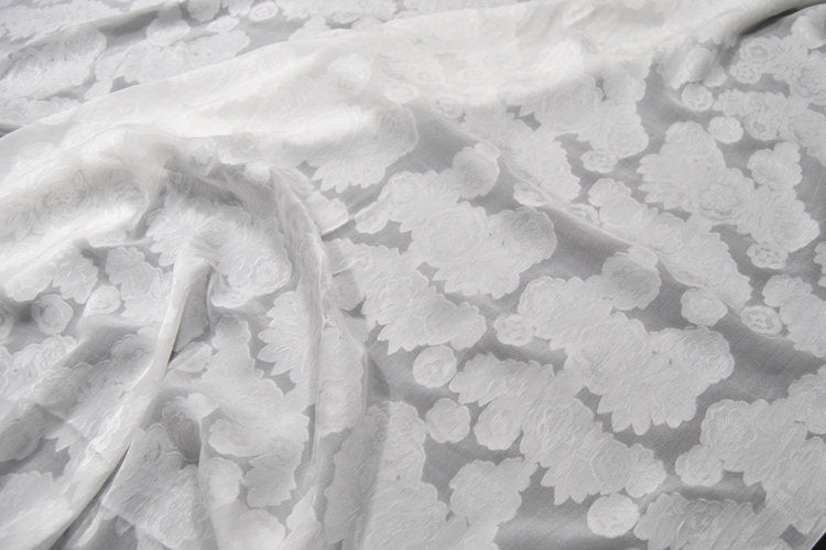 BAIQIANWEI - White Sheer Special Cut Flower Silk Burnout Fabric - 140cm wide by the Yard