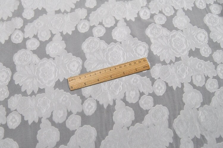 BAIQIANWEI - White Sheer Special Cut Flower Silk Burnout Fabric - 140cm wide by the Yard