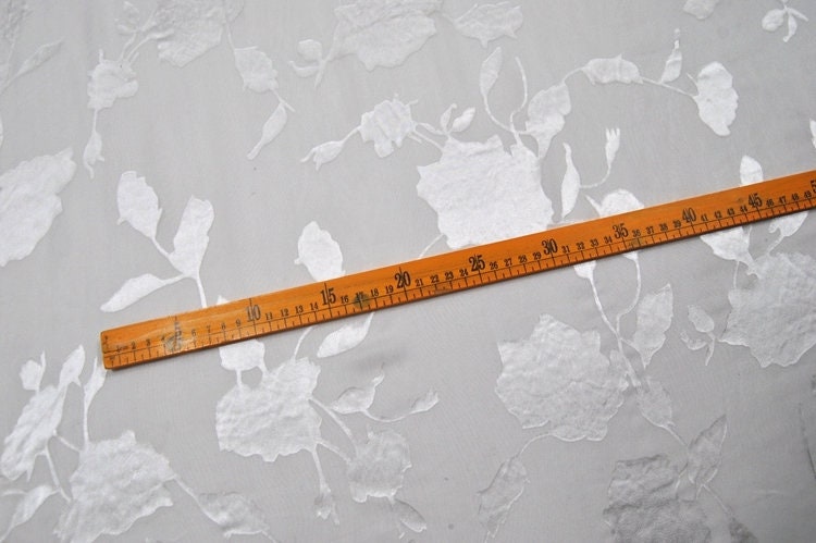 12 Momme White Flowers Sheer Burnout Silk Devore Satin Fabric - 114cm wide by the Yard