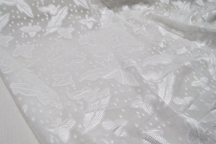 XIAOYE - White Sheer Special Cut Flower Silk Fabric - 114cm wide by the Yard