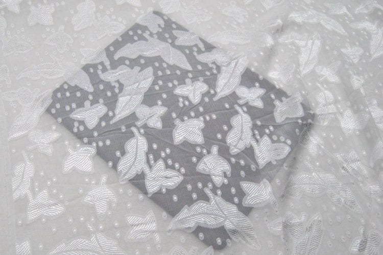 XIAOYE - White Sheer Special Cut Flower Silk Fabric - 114cm wide by the Yard