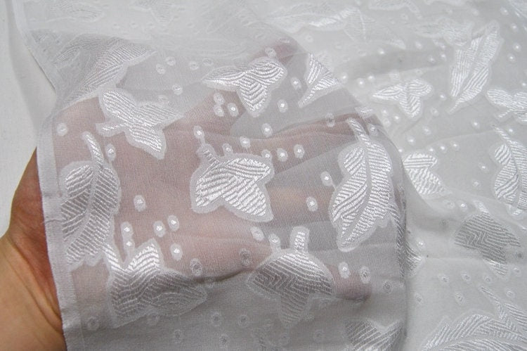 XIAOYE - White Sheer Special Cut Flower Silk Fabric - 114cm wide by the Yard