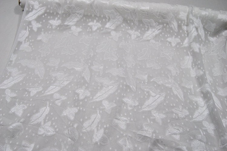 XIAOYE - White Sheer Special Cut Flower Silk Fabric - 114cm wide by the Yard