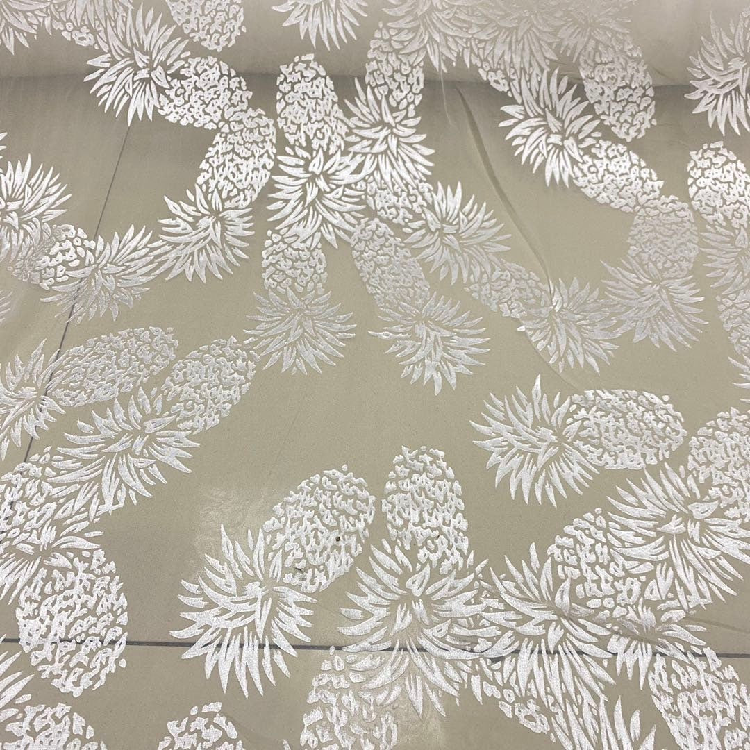 BOLUO - White Pineapple Sheer Burnout Silk Devore Satin Fabric - 138cm wide by the Yard