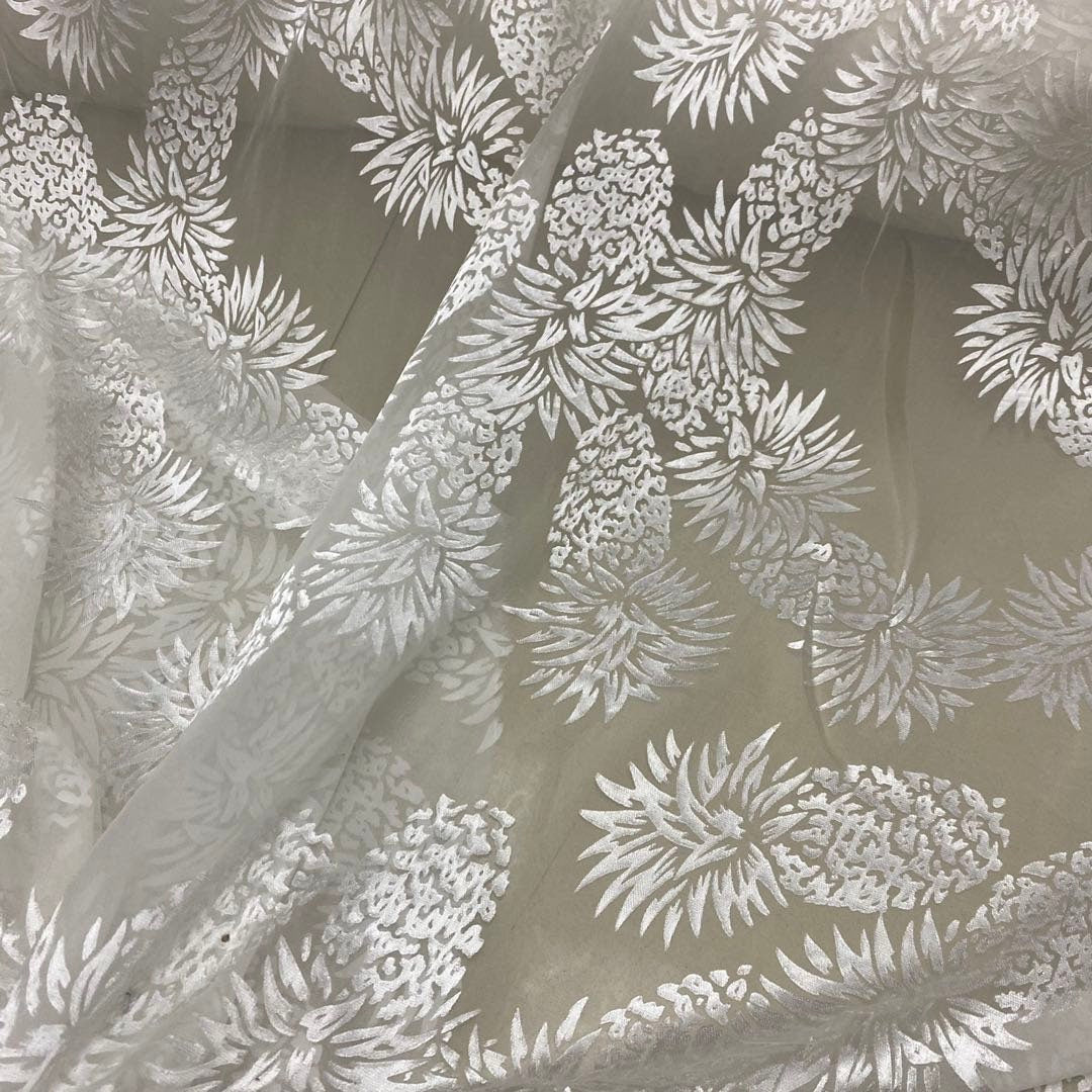 BOLUO - White Pineapple Sheer Burnout Silk Devore Satin Fabric - 138cm wide by the Yard