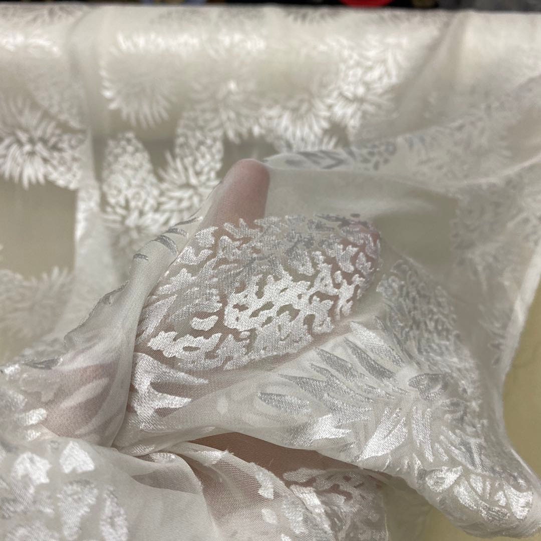 BOLUO - White Pineapple Sheer Burnout Silk Devore Satin Fabric - 138cm wide by the Yard