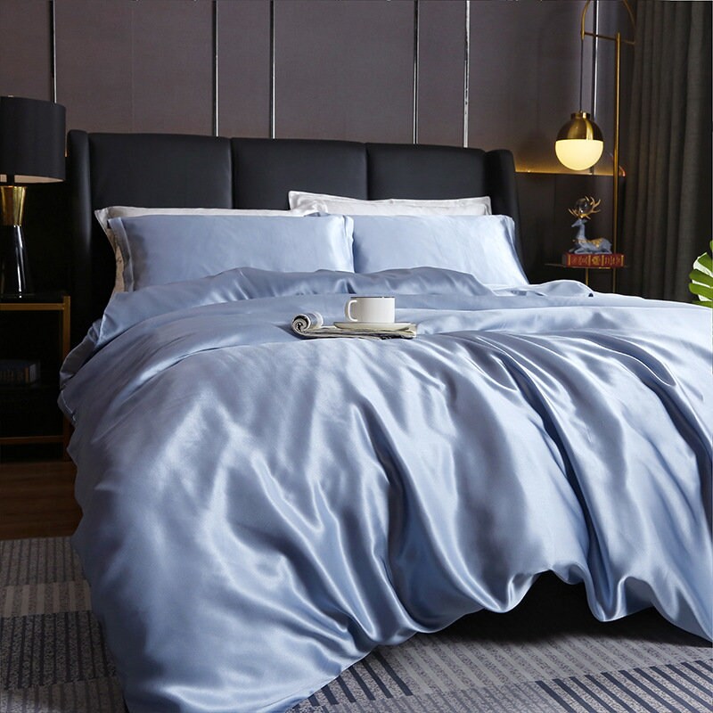 Soft Blue - 16 Momme 100% Silk Bedding 4pcs Suite