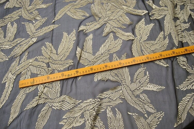 JINYEZI - Gold Leaf Black Sheer Burnout Silk Devore Satin Fabric - 140cm wide by the Yard