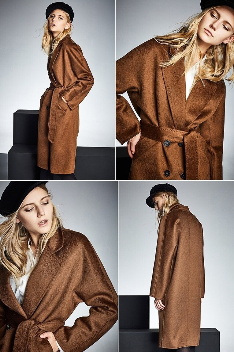 Deep Caramel Double Faced Water Corrugated Silk Cashmere Wool Fabric - By the Yard