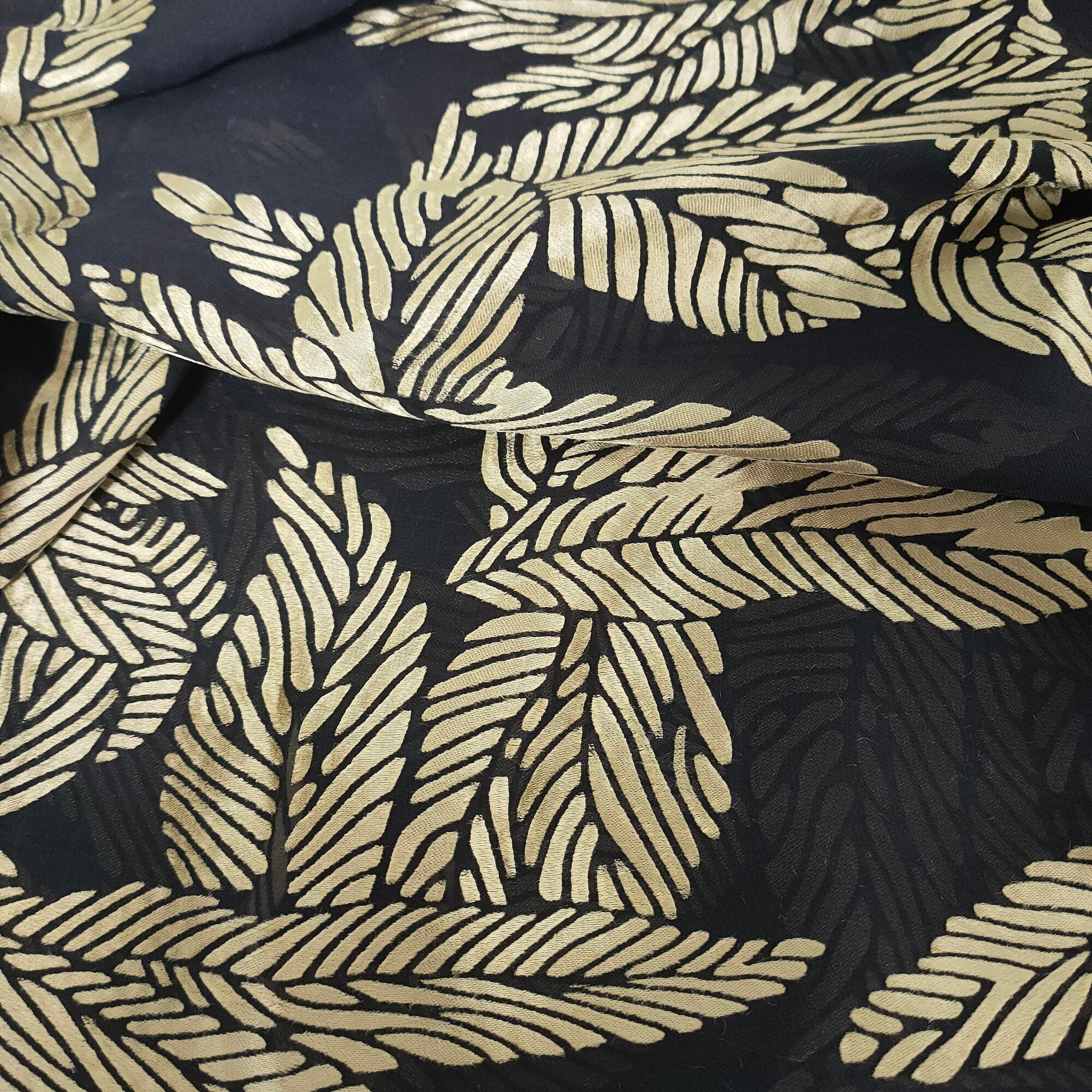 JINYEZI - Gold Leaf Black Sheer Burnout Silk Devore Satin Fabric - 140cm wide by the Yard