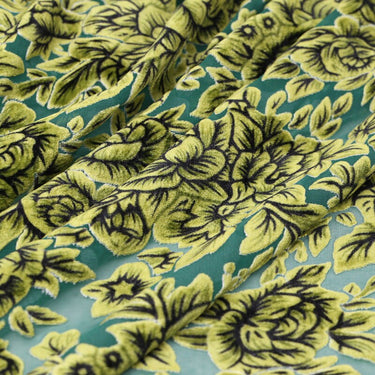 XIAOMD - Green Flowers Sheer Burnout Silk Velvet Fabric - 114cm wide by the Yard