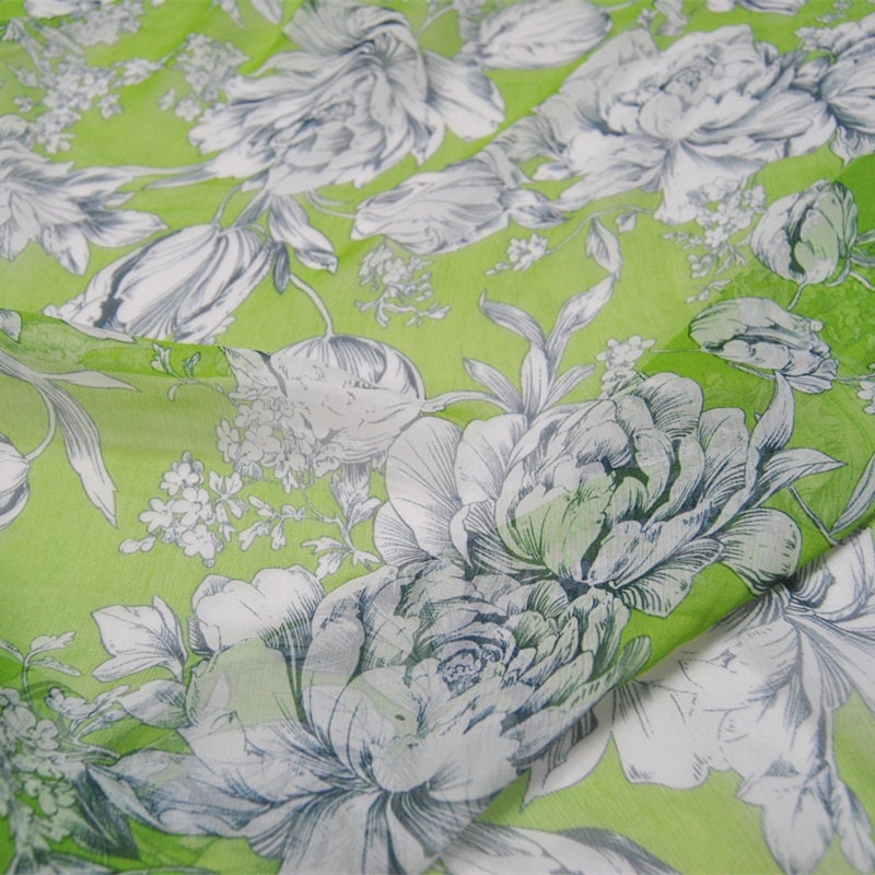 LVDIMUDAN - 5.5 Momme Floral Print Crinkled Silk Georgette Fabric - 140cm wide by the Yard