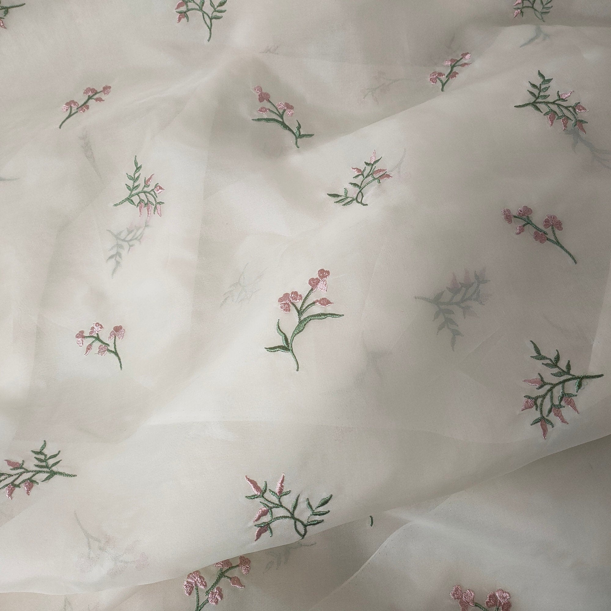 Little Flower Embroidered Silk Organza Fabric/53"/135cm/For Bridal Wedding Dress/Evening Dress/Blouse/Dresses/Long Skirts/tutu/By the Yard