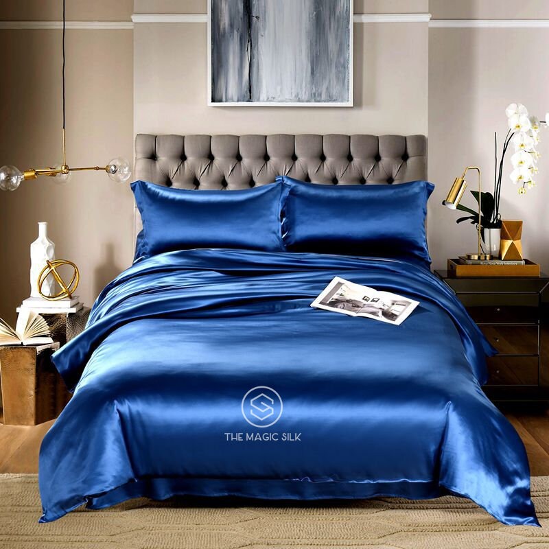 Navy Blue - 16 Momme 100% Silk Bedding 4pcs Suite
