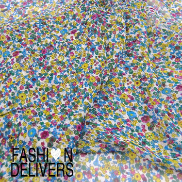 XIAOSUIHUA - 8 Momme Tiny Floral Print Crinkled Silk Georgette Fabric - 135cm wide by the Yard