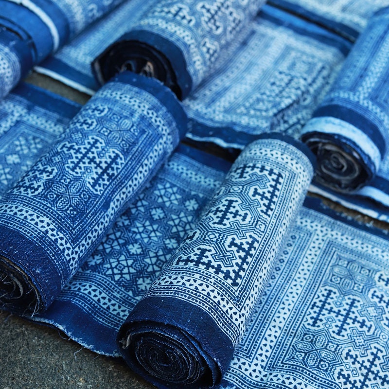 Traditional Chinese Batik Vintage Linen Fabric By the Yard