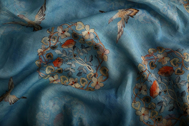 TUTENG - Floral Printed Ramie fabric by the Yard